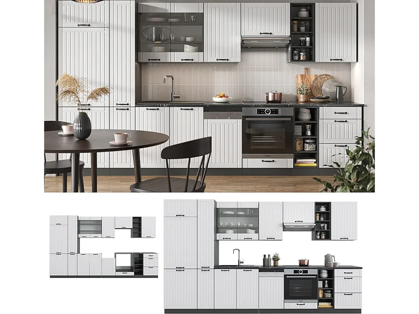 Mueble de cocina casa de campo blanca/antracita 355x46x81.6 fame-line