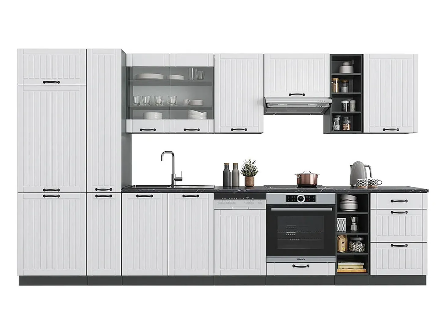Mueble de cocina casa de campo blanca/antracita 355x46x81.6 fame-line
