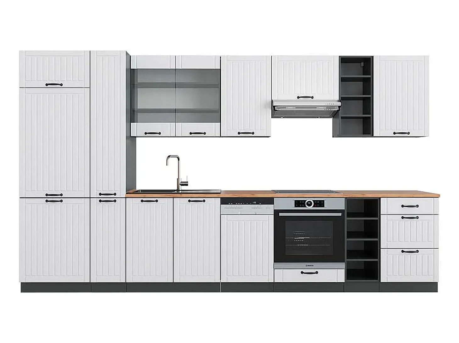 Mueble de cocina casa de campo blanca/antracita 355x60x81.6 fame-line