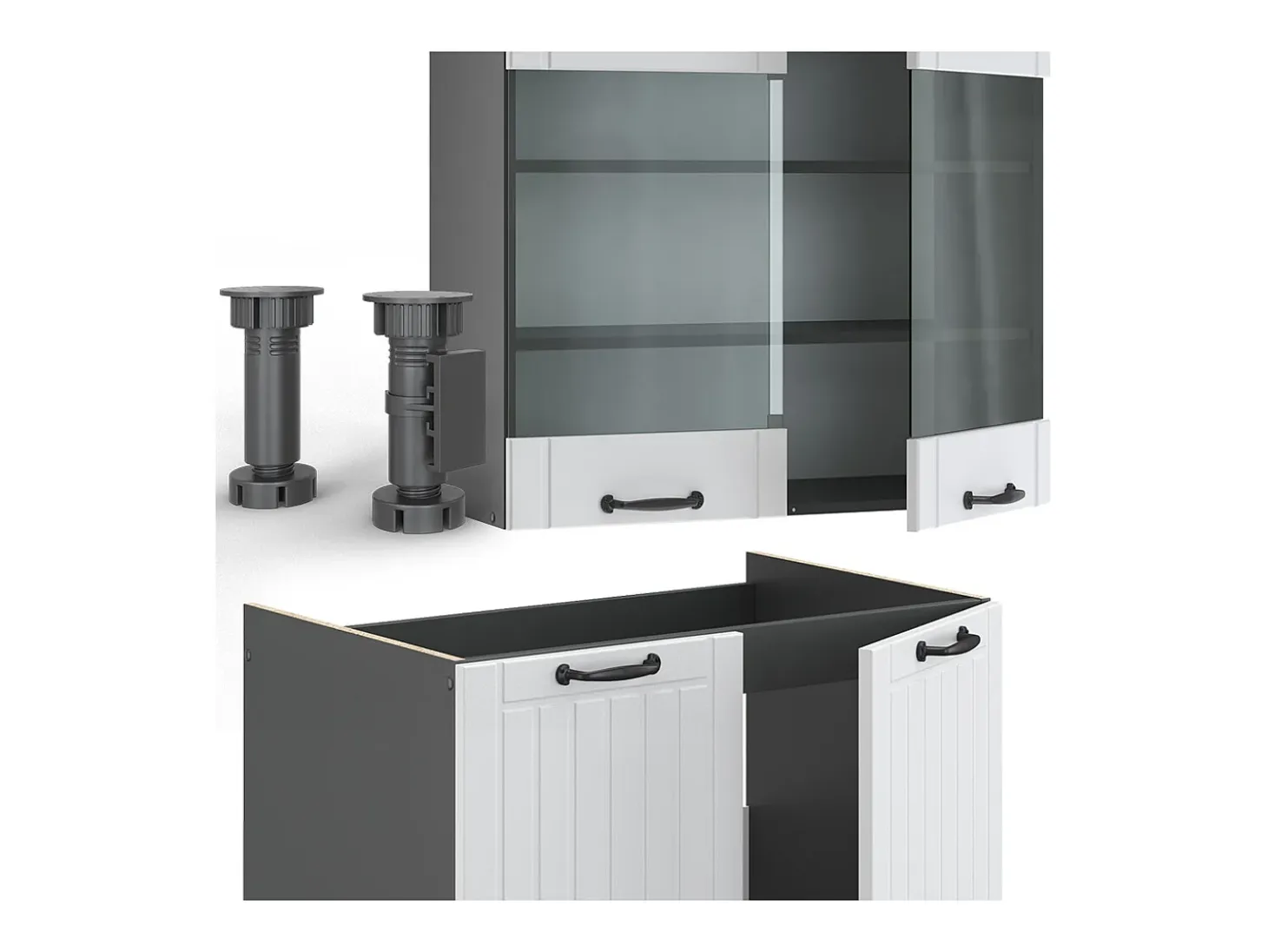 Mueble de cocina casa de campo blanca/antracita 235x60x81.6 fame-line