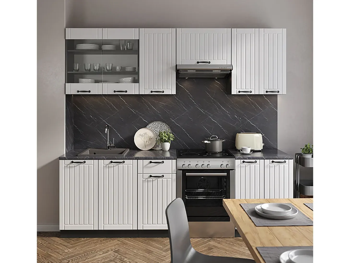 Mueble de cocina casa de campo blanca/antracita 240x60x81.6 fame-line