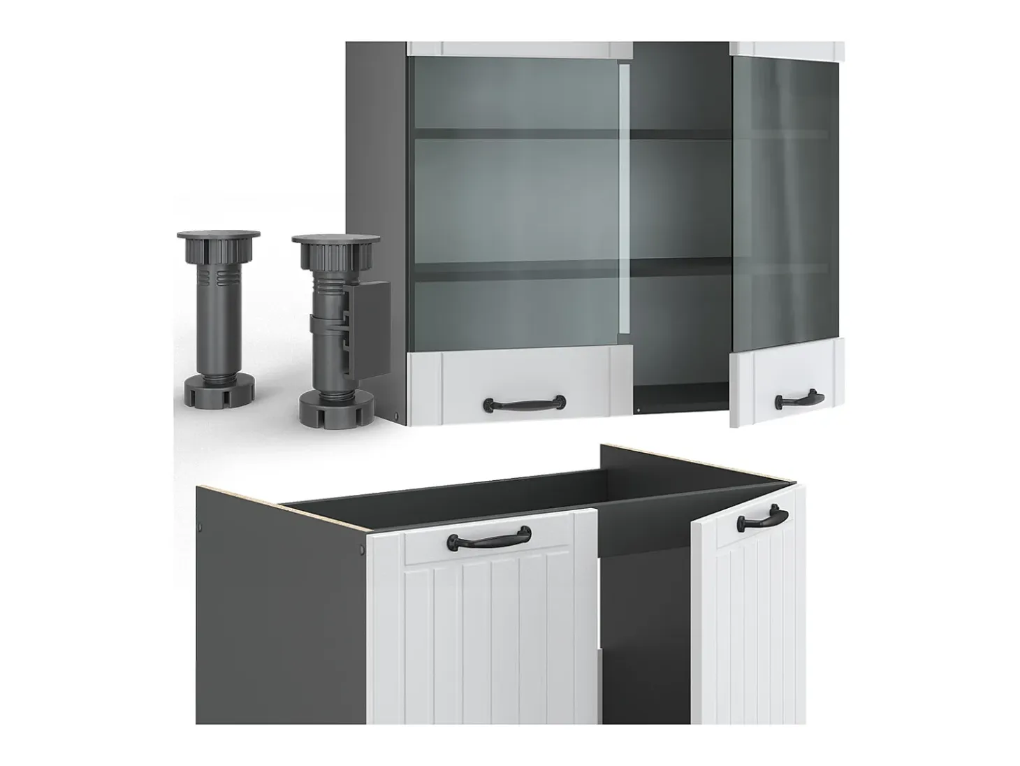 Mueble de cocina casa de campo blanca/antracita 240x46x81.6 fame-line