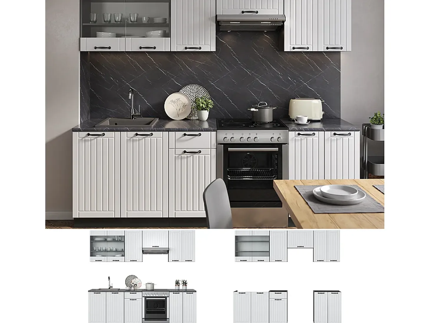 Mueble de cocina casa de campo blanca/antracita 240x46x81.6 fame-line