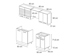 Mueble de cocina casa de campo antracita/roble dorado 200x46x81.6 r-line