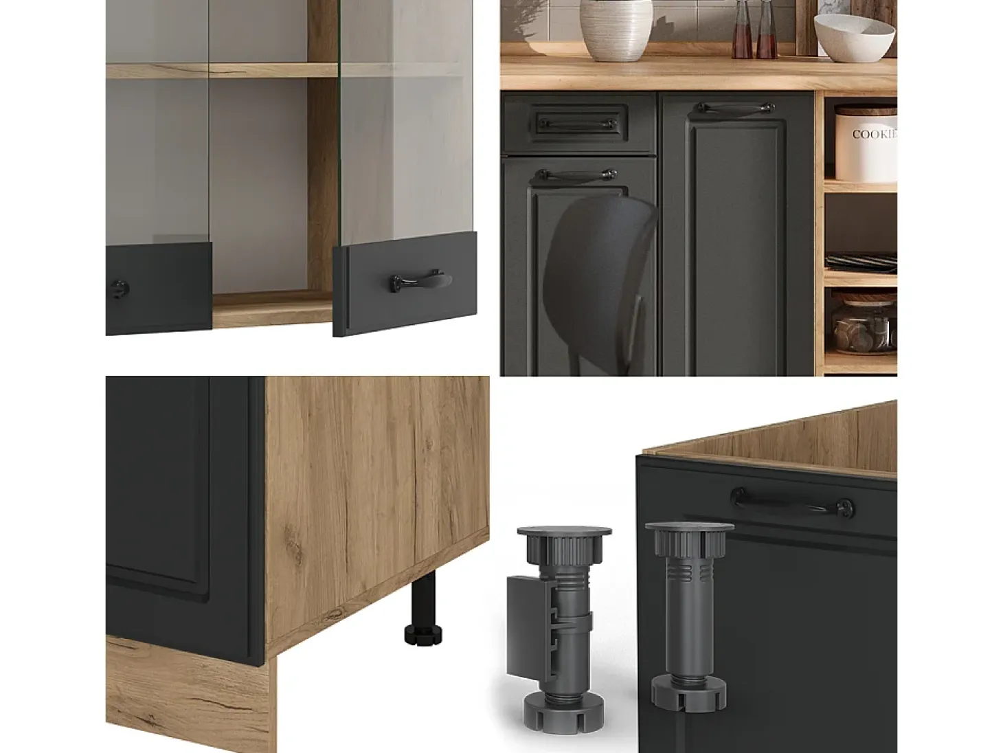 Mueble de cocina casa de campo antracita/roble dorado 240x46x81.6 r-line