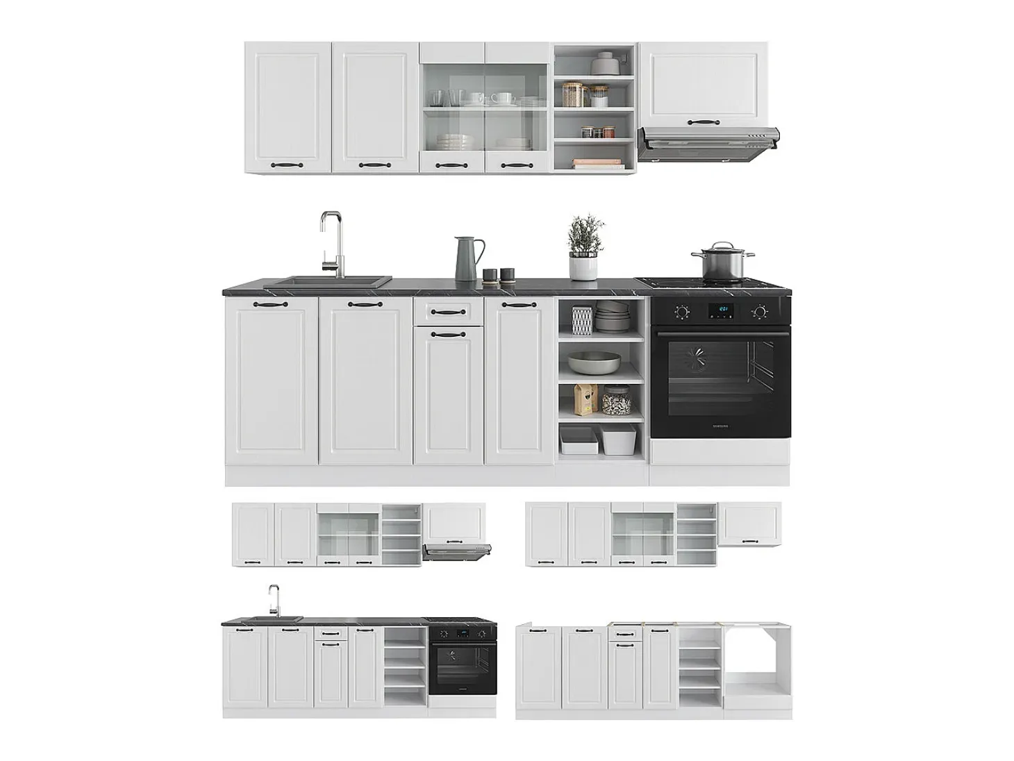 Mueble de cocina casa de campo blanca/blanca 240x60x81.6 r-line