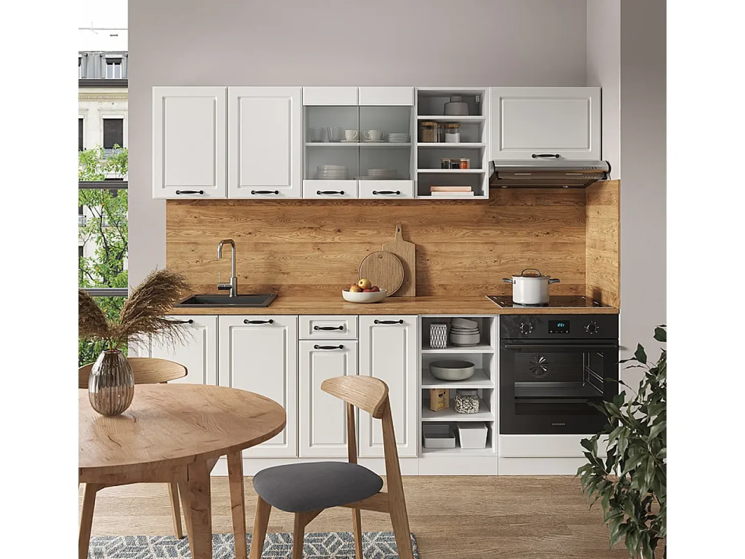 Mueble de cocina casa de campo blanca/blanca 240x60x81.6 r-line