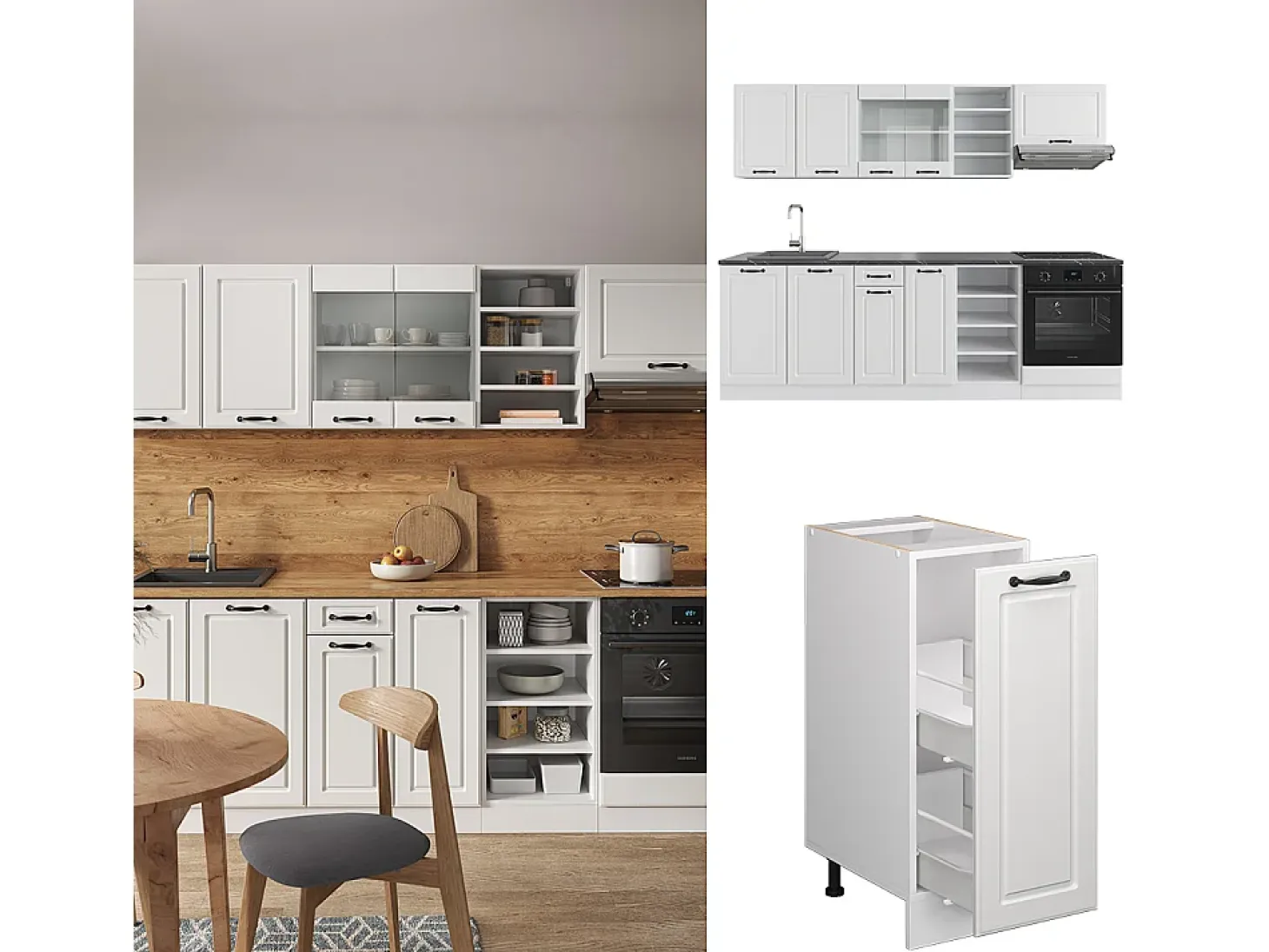 Mueble de cocina casa de campo blanca/blanca 240x60x81.6 r-line