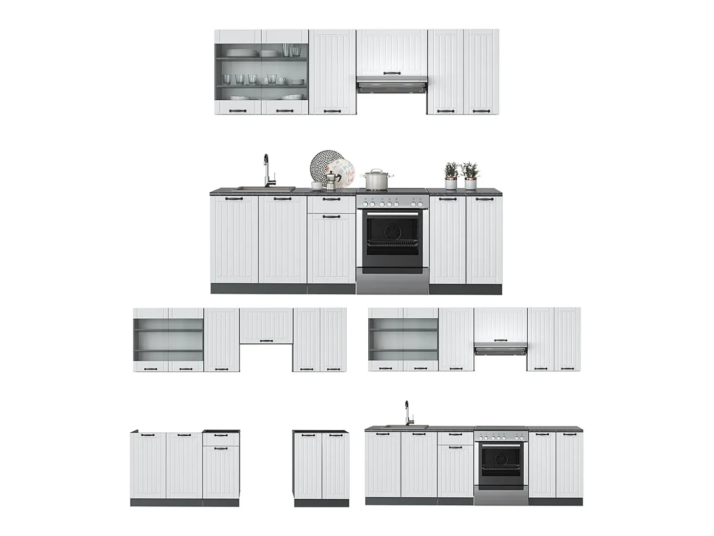 Mueble de cocina casa de campo blanca/antracita 240x60x81.6 fame-line