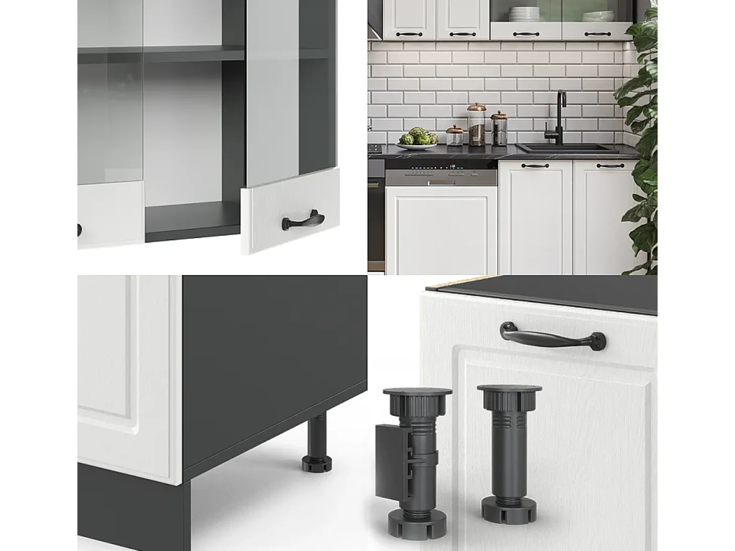 Mueble de cocina casa de campo blanca/antracita 300x60x81.6 r-line