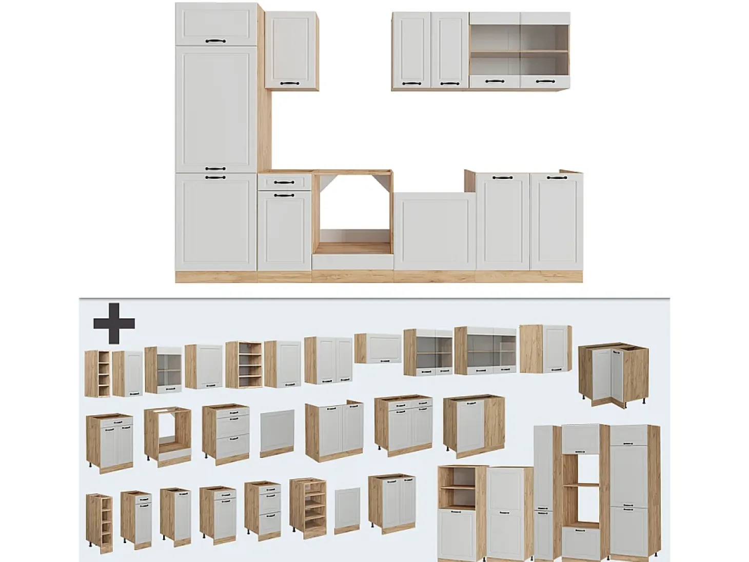 Mueble de cocina casa de campo blanca/roble dorado 300x60x81.6 r-line