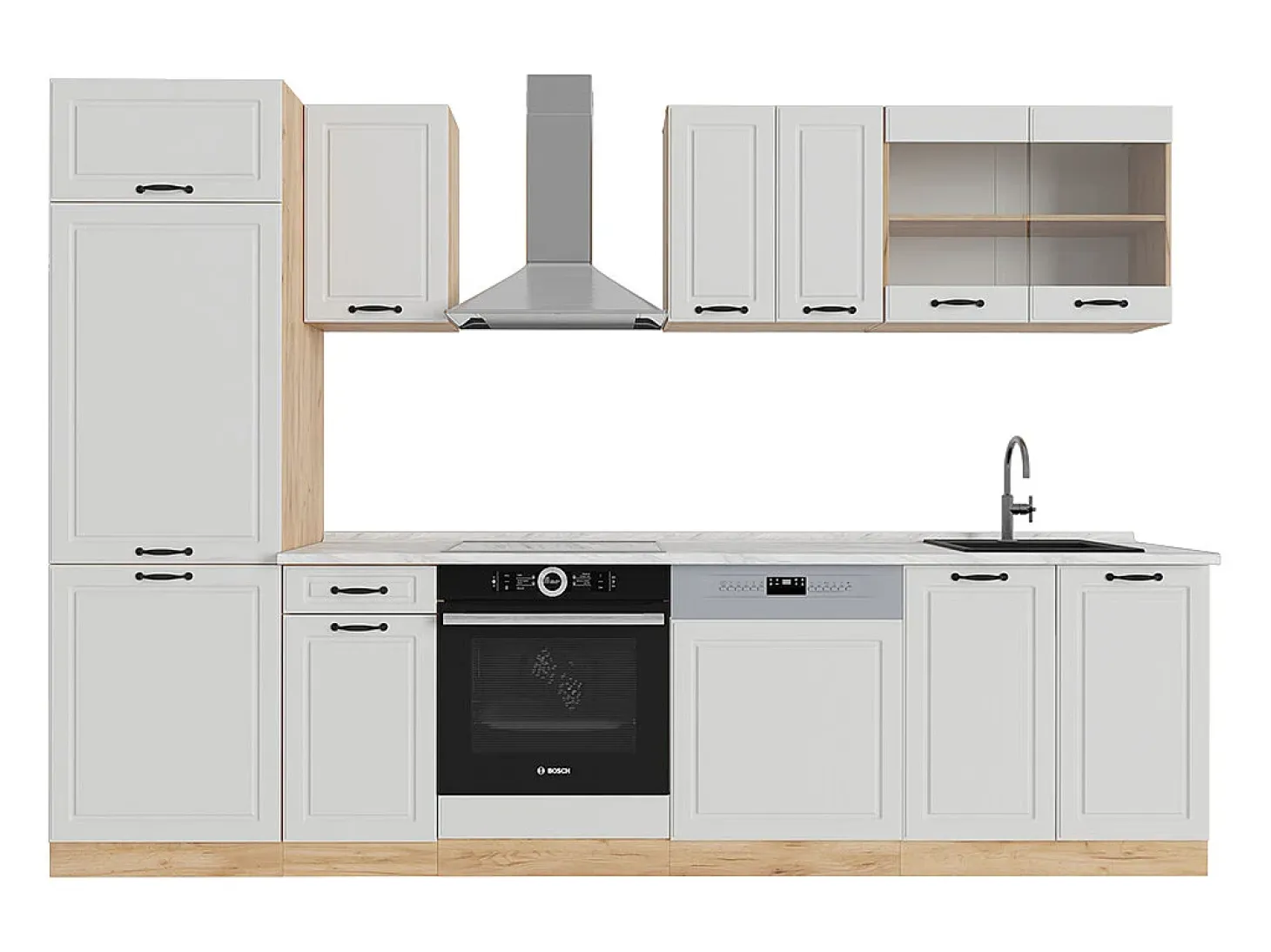 Mueble de cocina casa de campo blanca/roble dorado 300x60x81.6 r-line