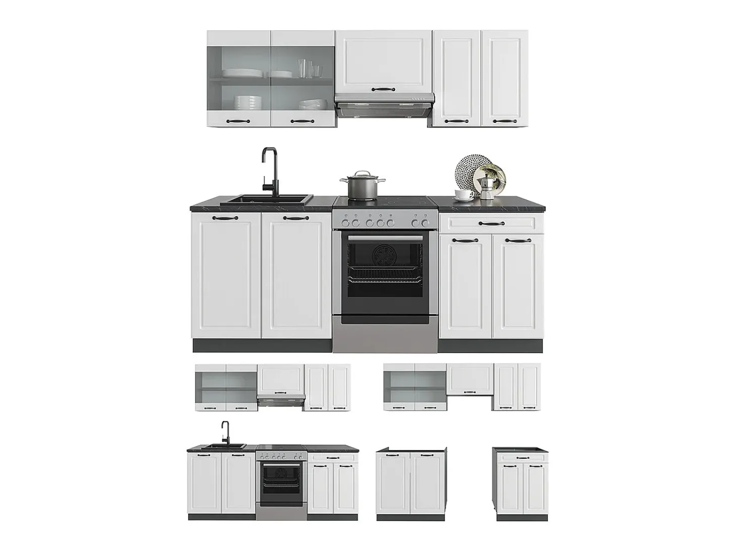 Mueble de cocina casa de campo blanca/antracita 200x60x81.6 r-line