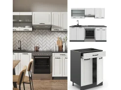 Mueble de cocina casa de campo blanca/antracita 200x60x81.6 r-line