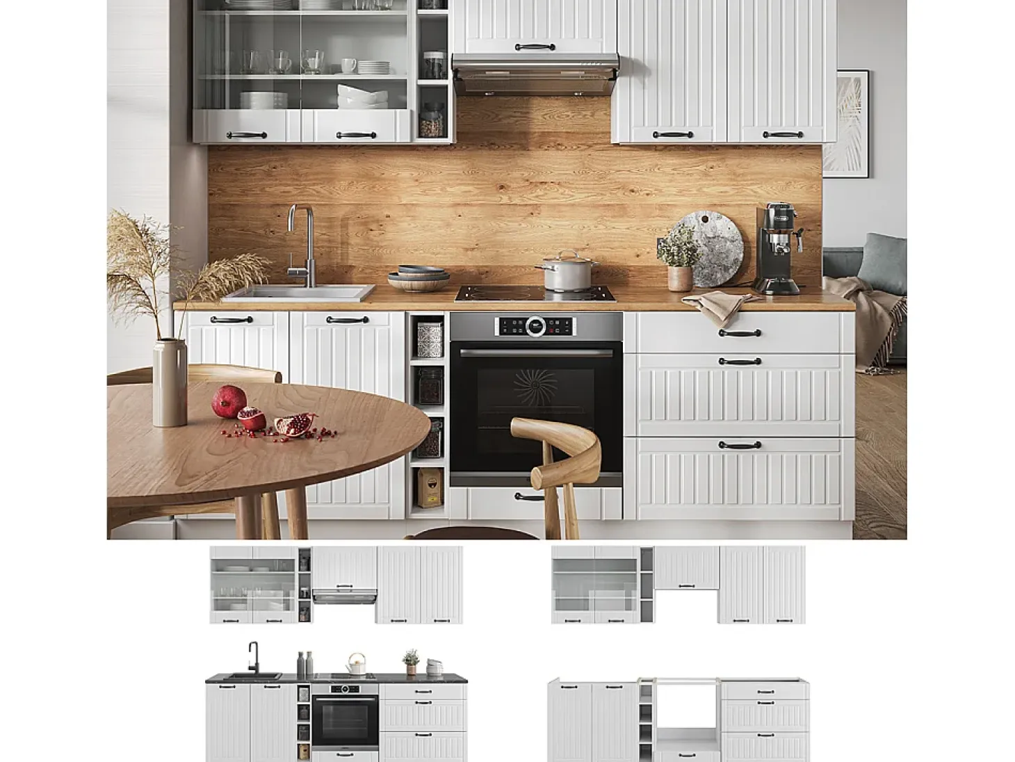 Mueble de cocina casa de campo blanca/blanca 235x46x81.6 fame-line