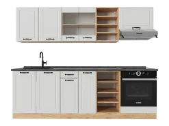 Mueble de cocina casa de campo blanca/roble dorado 240x60x81.6 r-line