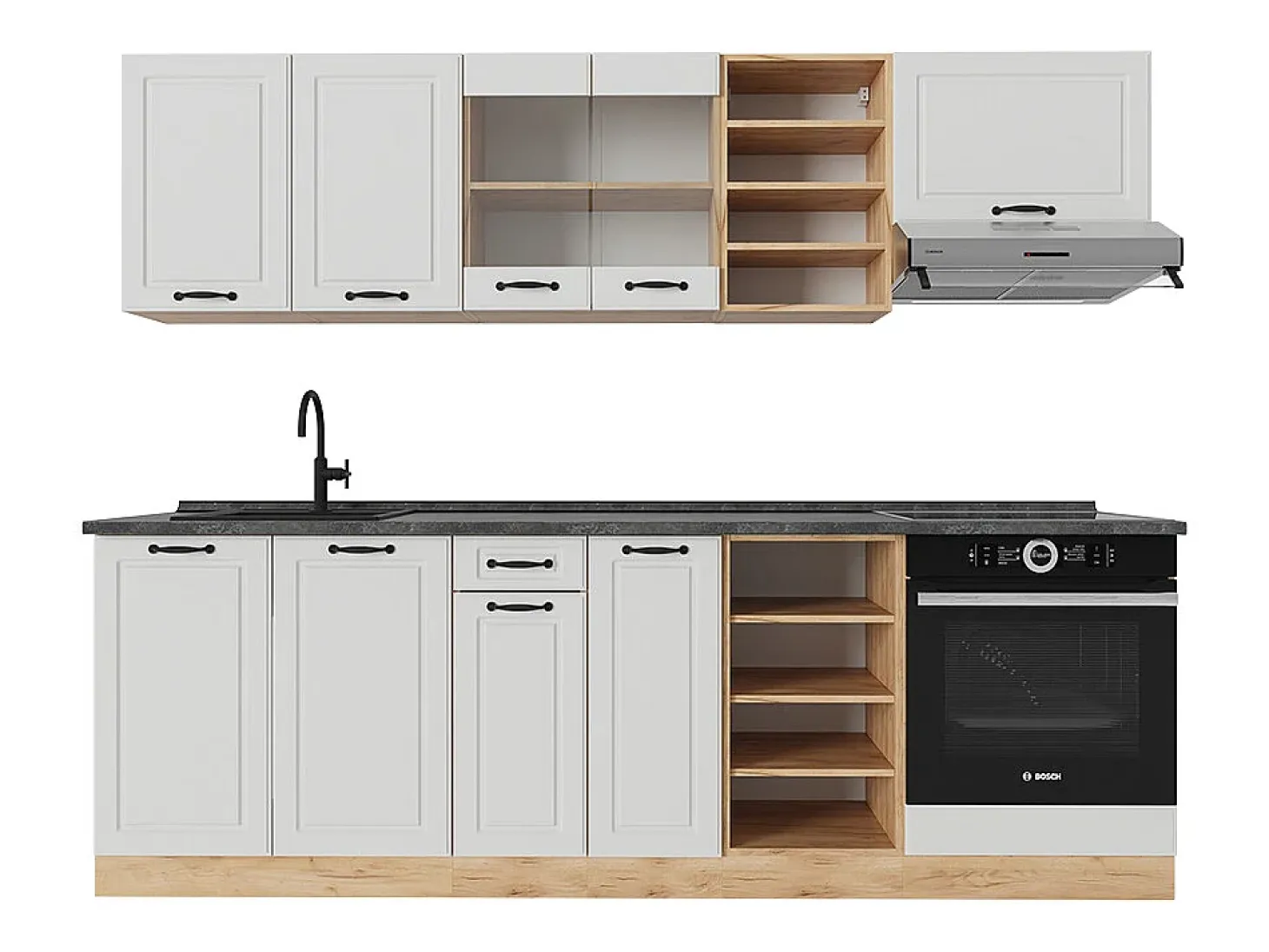 Mueble de cocina casa de campo blanca/roble dorado 240x60x81.6 r-line