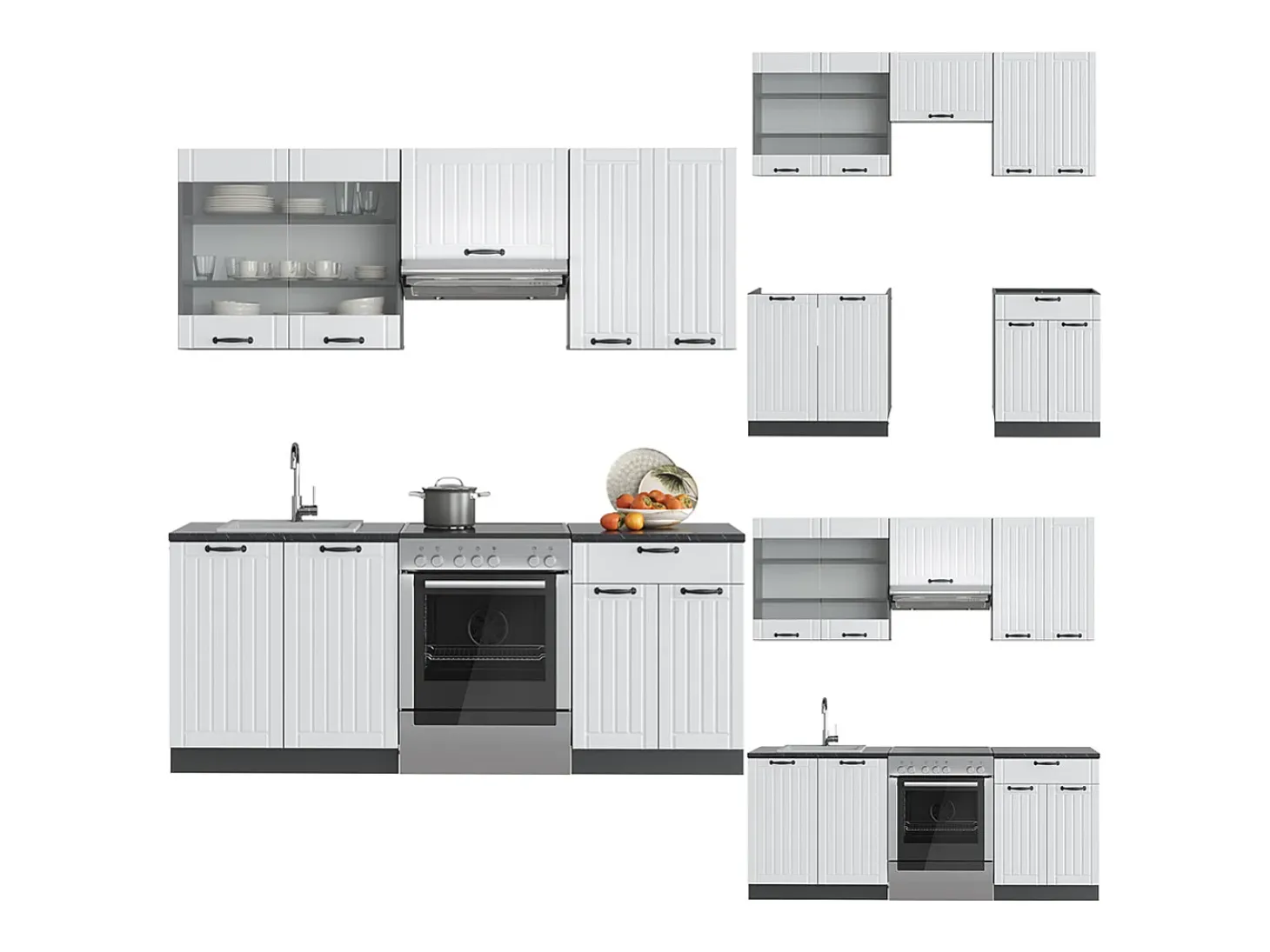 Mueble de cocina casa de campo blanca/antracita 200x60x81.6 fame-line