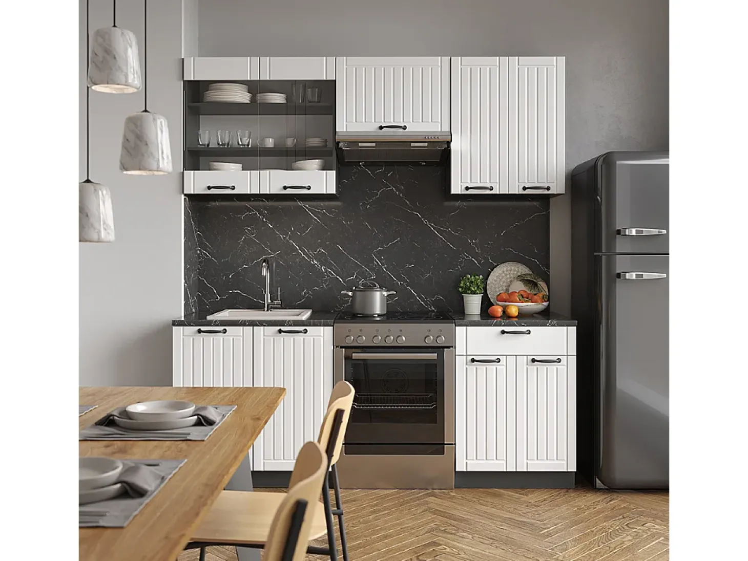 Mueble de cocina casa de campo blanca/antracita 200x60x81.6 fame-line