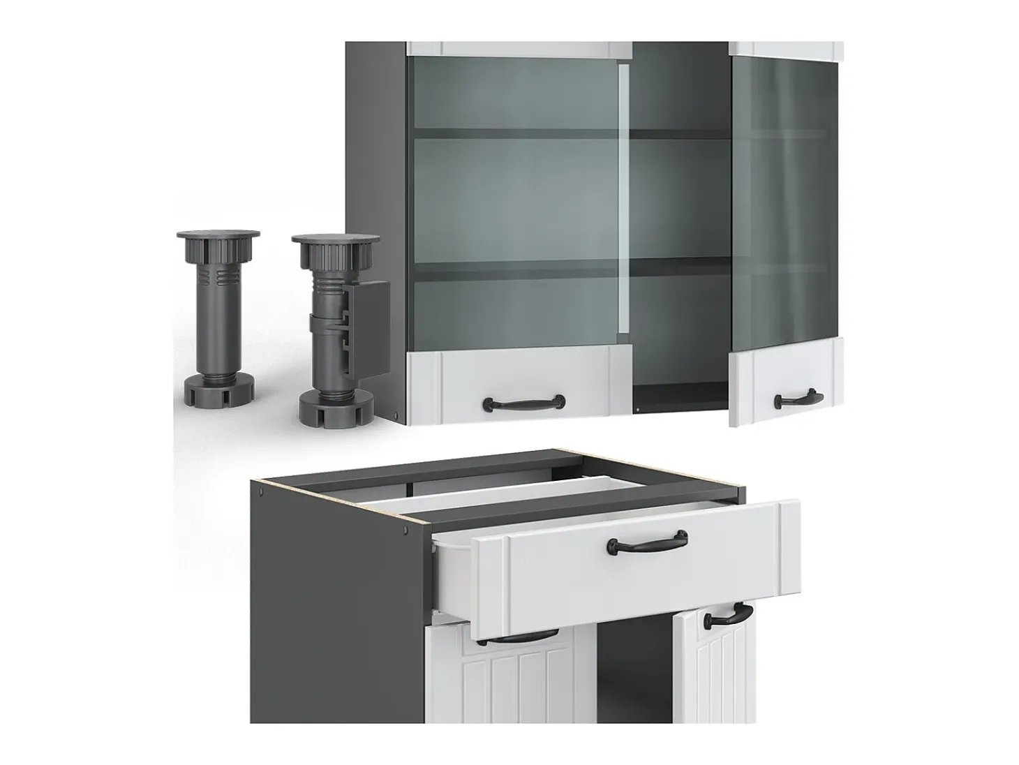 Mueble de cocina casa de campo blanca/antracita 200x60x81.6 fame-line