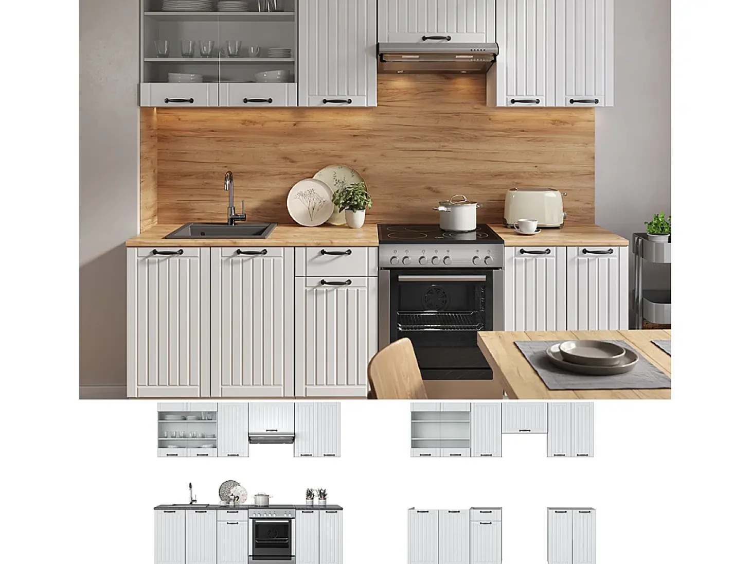 Mueble de cocina casa de campo blanca/blanca 240x60x81.6 fame-line