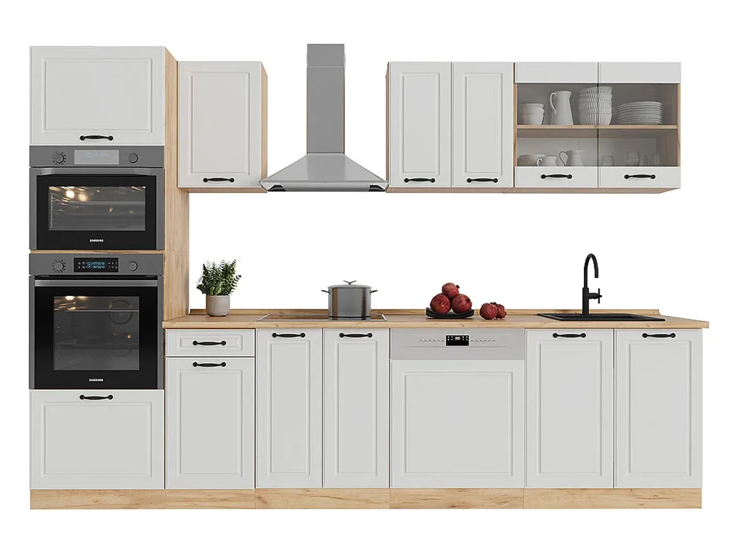 Mueble de cocina casa de campo blanca/roble dorado 300x60x81.6 r-line