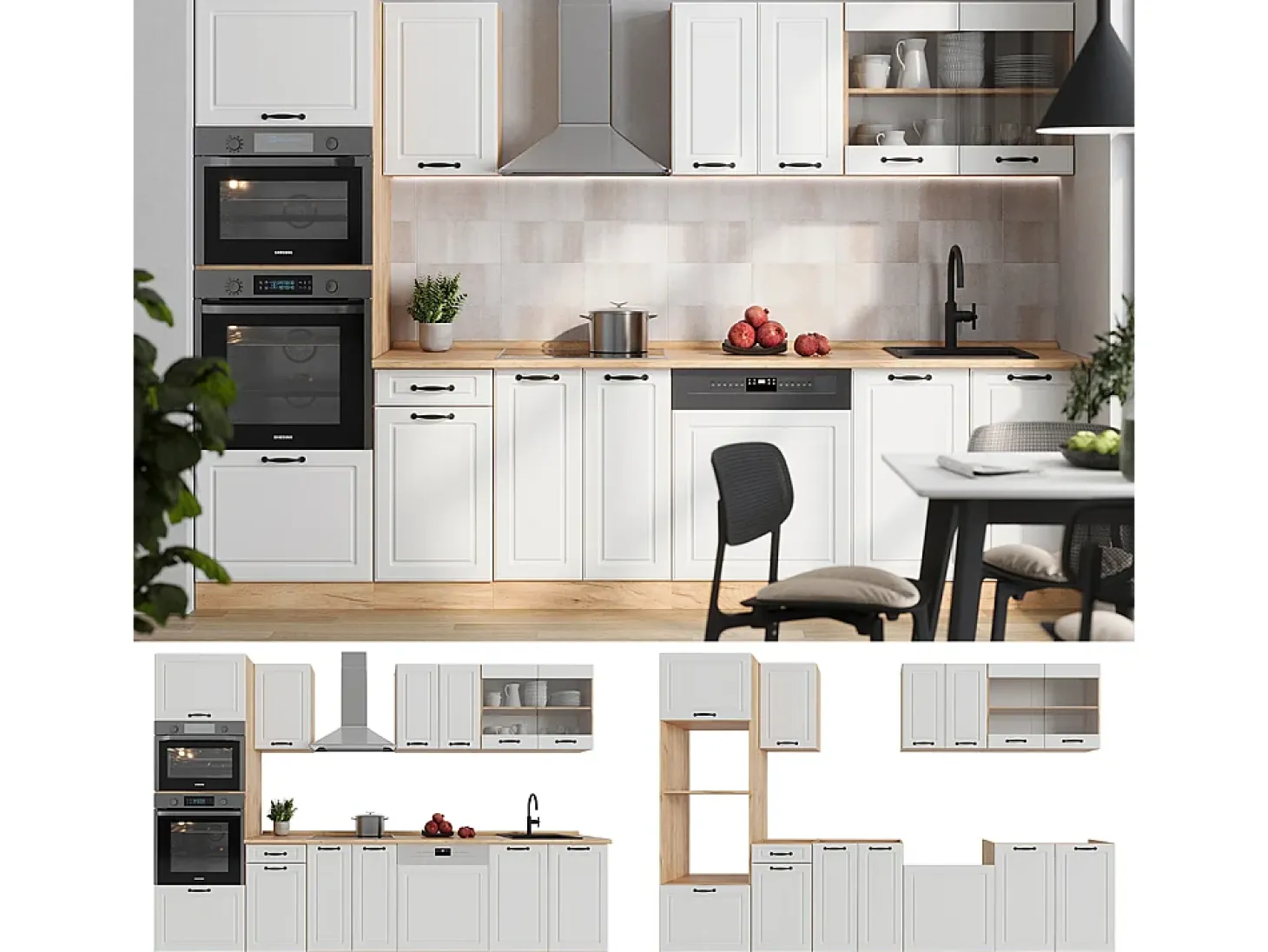 Mueble de cocina casa de campo blanca/roble dorado 300x60x81.6 r-line