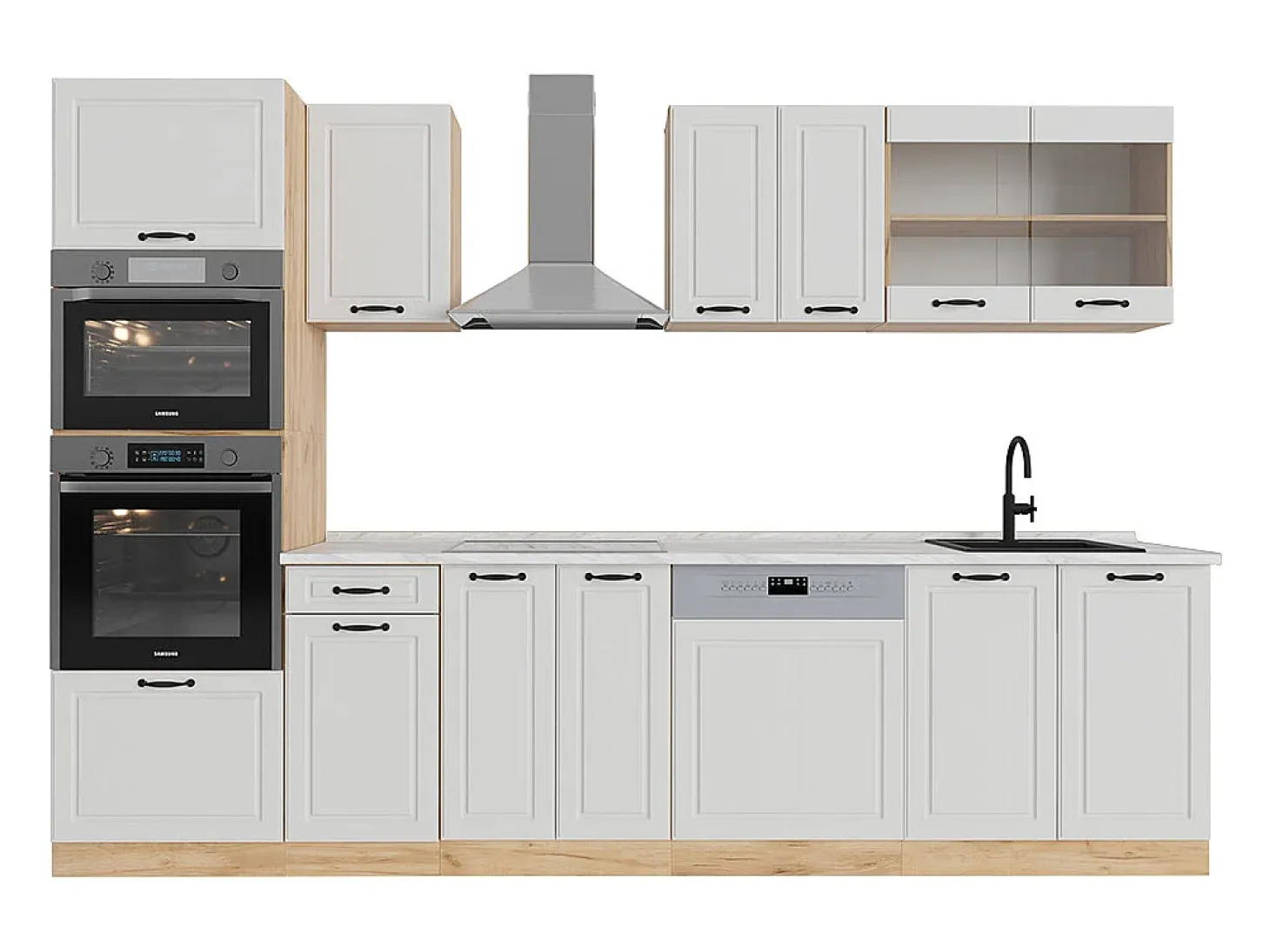 Mueble de cocina casa de campo blanca/roble dorado 300x60x81.6 r-line