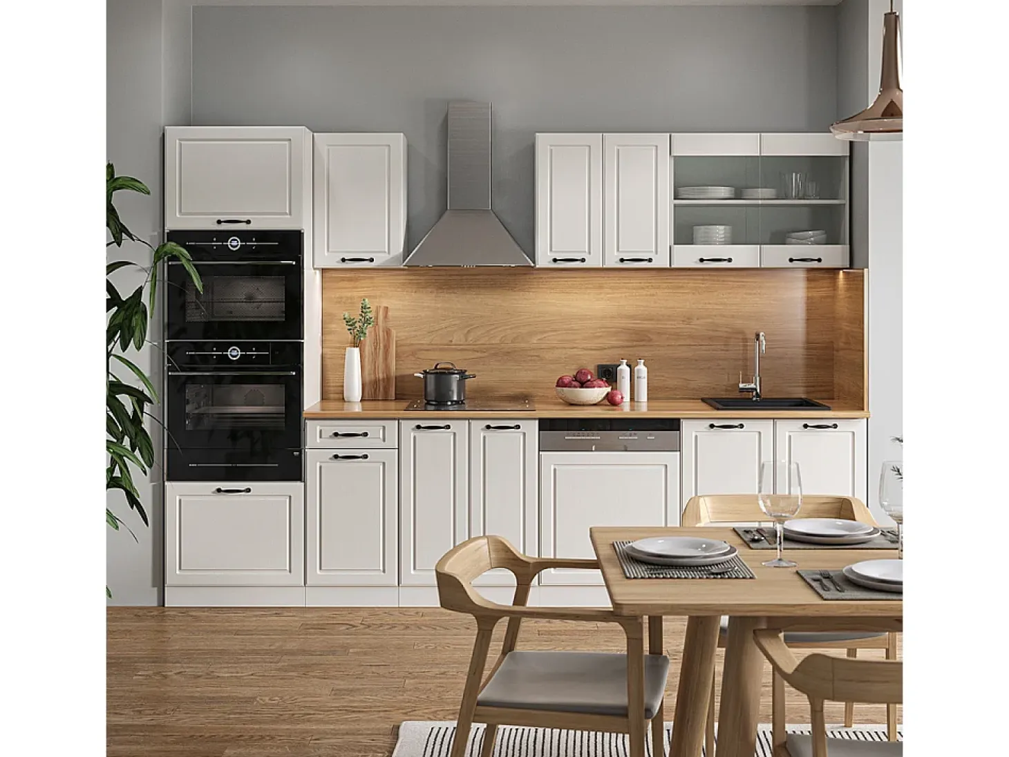 Mueble de cocina casa de campo blanca/blanca 300x60x81.6 r-line