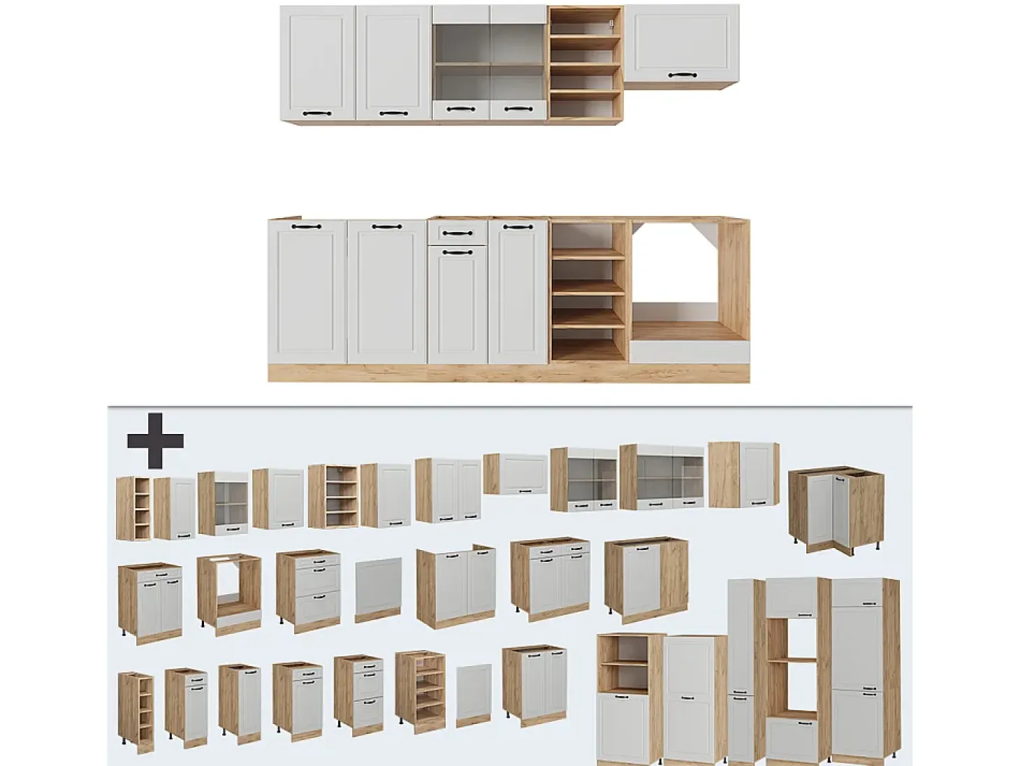 Mueble de cocina casa de campo blanca/roble dorado 240x60x81.6 r-line