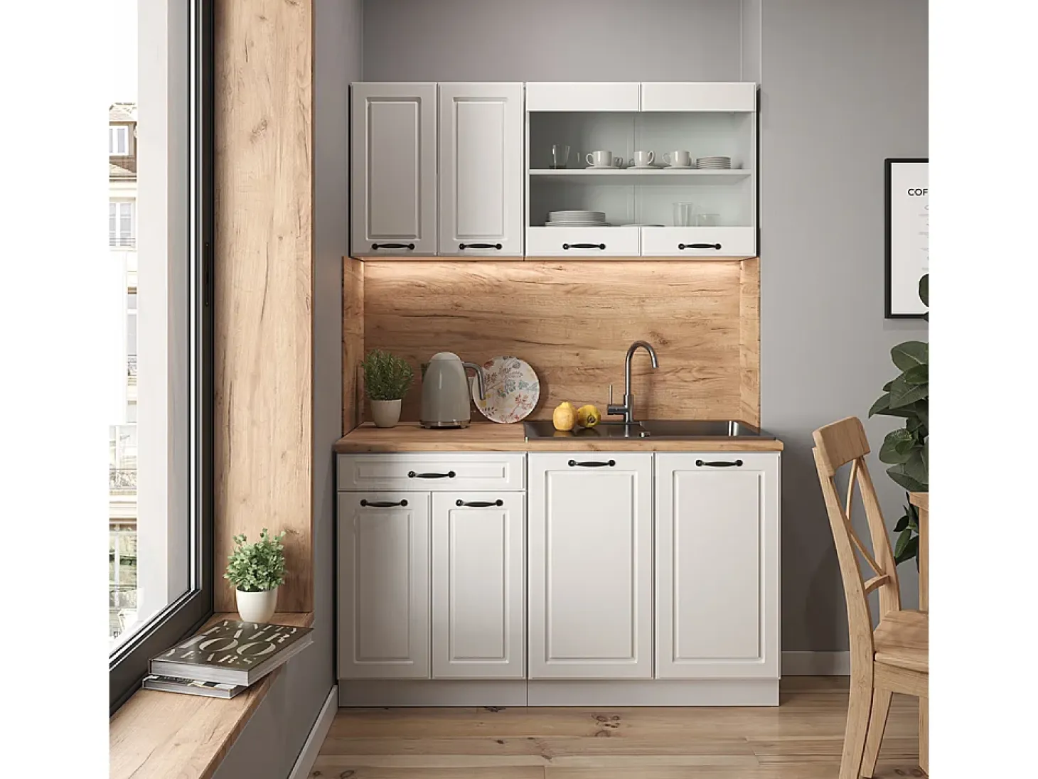 Mueble de cocina casa de campo blanca/blanca 140x60x81.6 r-line
