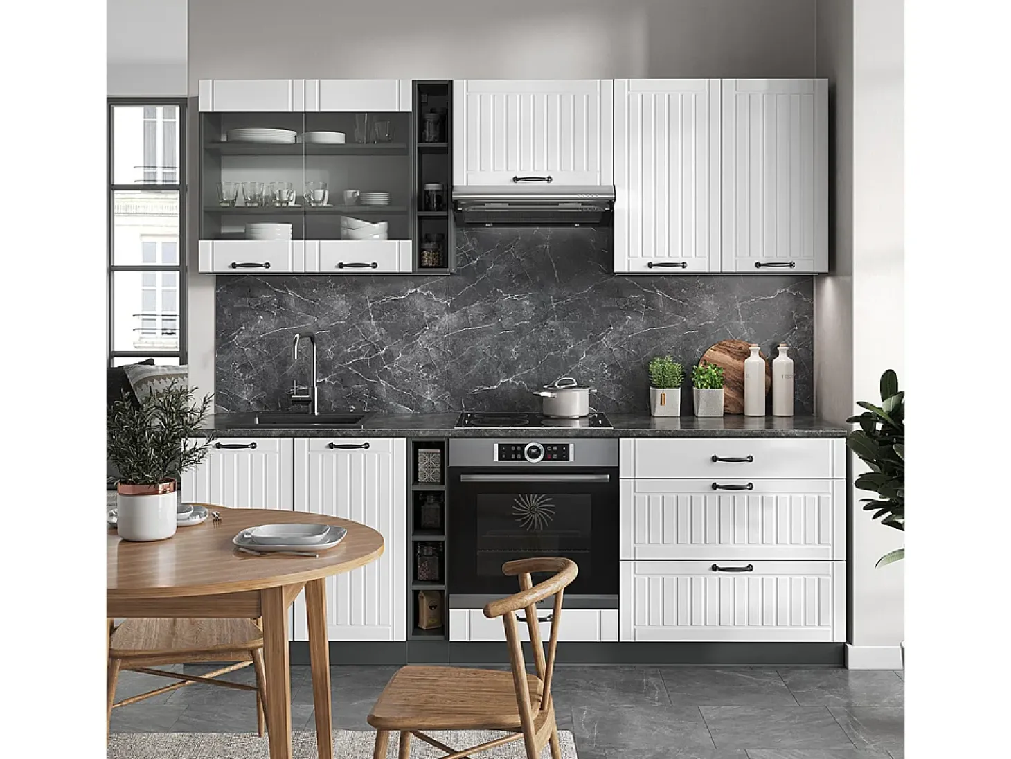 Mueble de cocina casa de campo blanca/antracita 235x60x81.6 fame-line