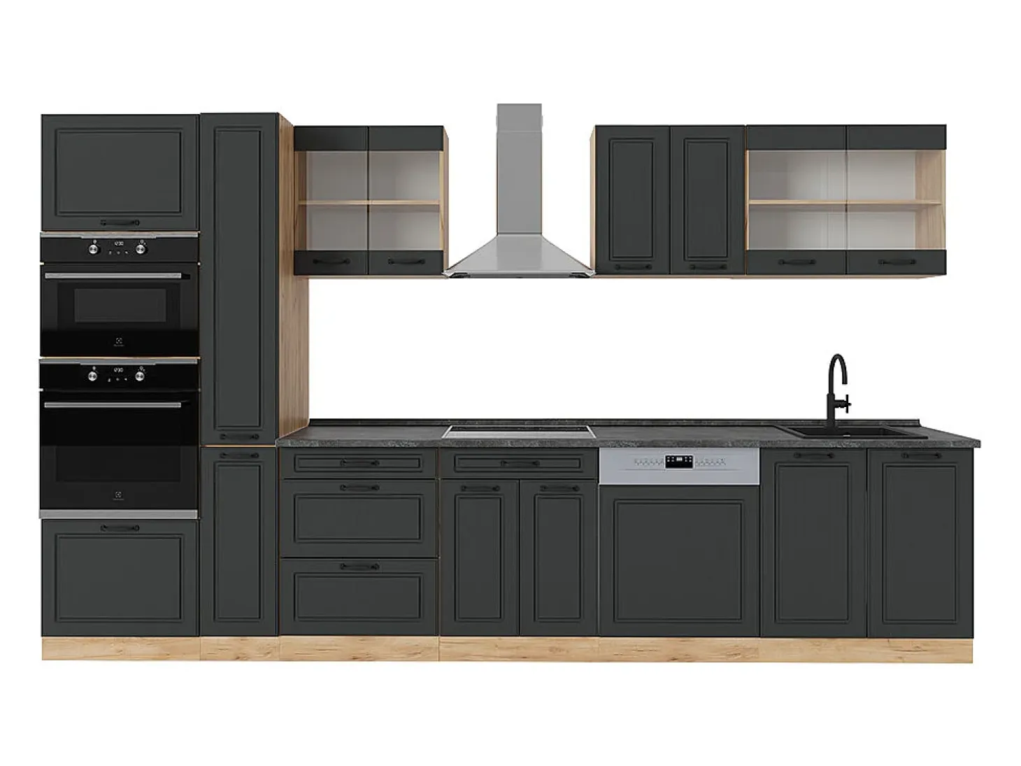 Mueble de cocina casa de campo antracita/roble dorado 350x46x81.6 r-line