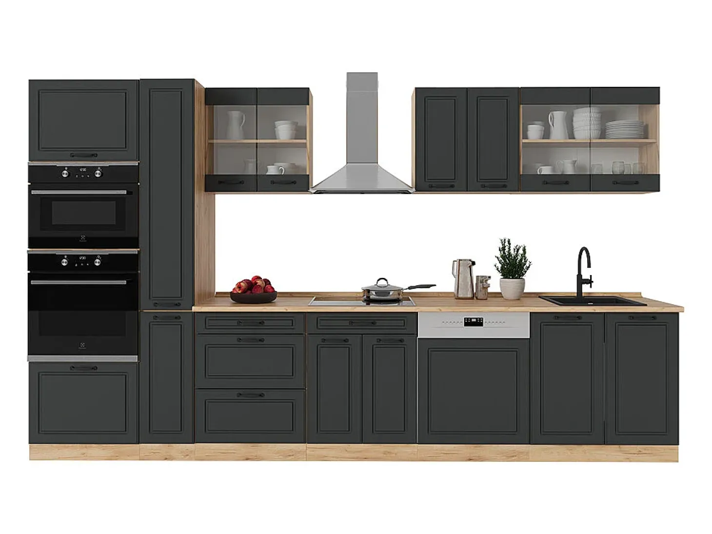 Mueble de cocina casa de campo antracita/roble dorado 350x46x81.6 r-line