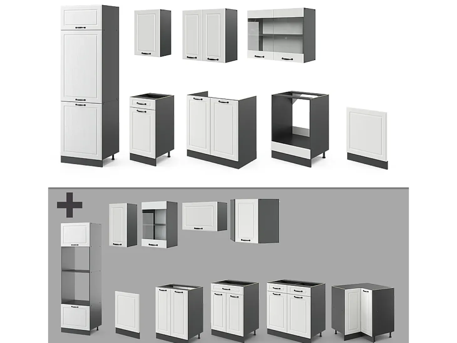 Mueble de cocina casa de campo blanca/antracita 300x60x81.6 r-line