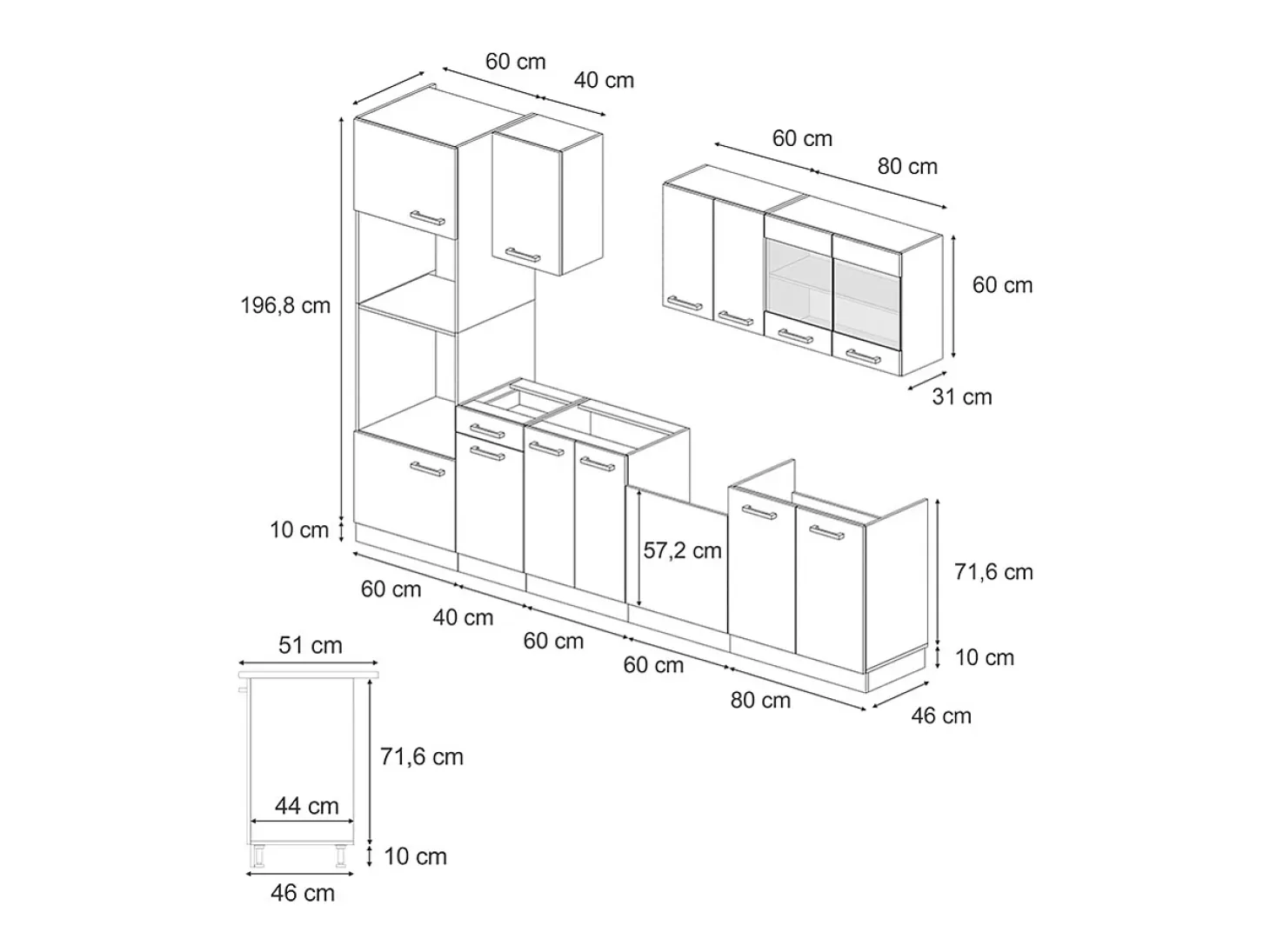 Mueble de cocina casa de campo antracita/roble dorado 300x60x81.6 r-line