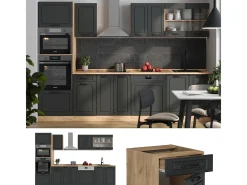 Mueble de cocina casa de campo antracita/roble dorado 300x60x81.6 r-line