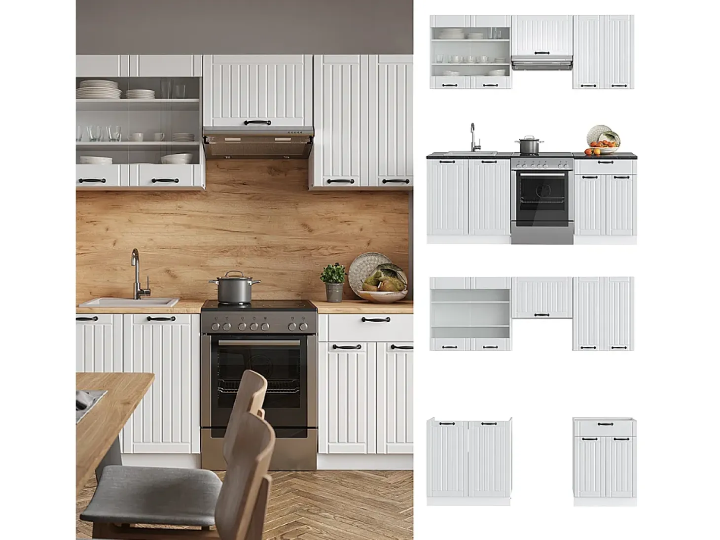 Mueble de cocina casa de campo blanca/blanca 200x46x81.6 fame-line