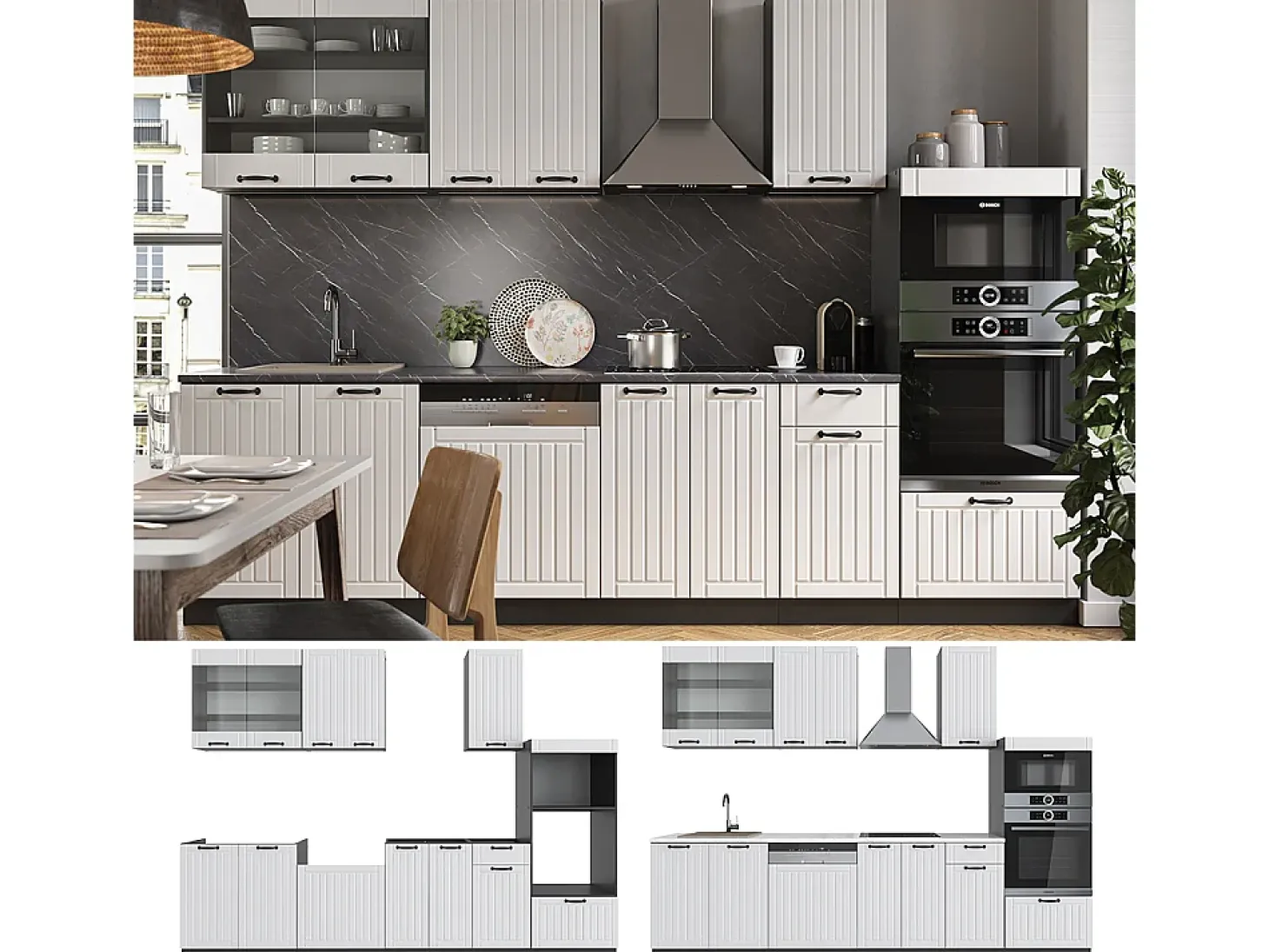 Mueble de cocina casa de campo blanca/antracita 300x60x81.6 fame-line