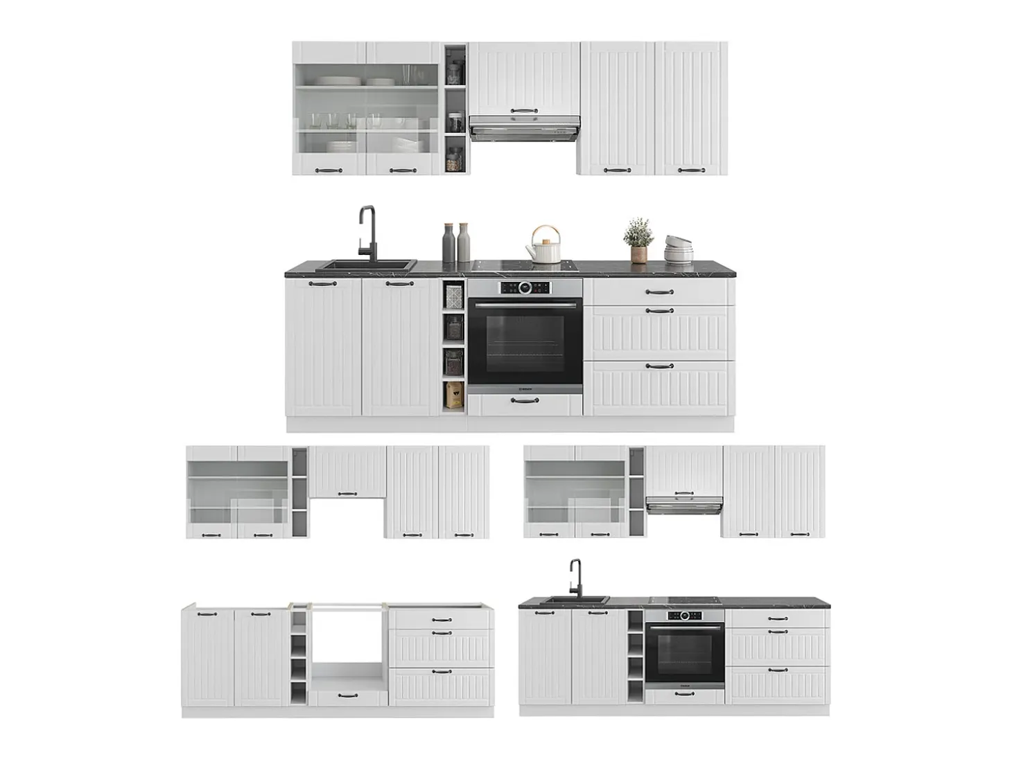 Mueble de cocina casa de campo blanca/blanca 235x60x81.6 fame-line