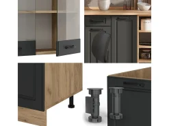 Mueble de cocina casa de campo antracita/roble dorado 240x60x81.6 r-line