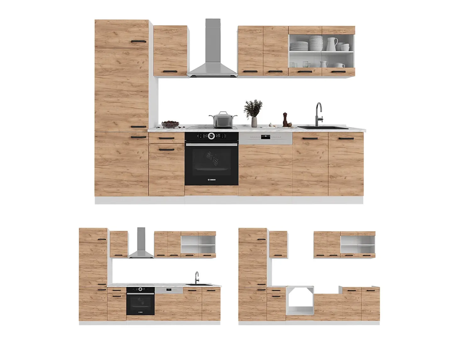 Mueble de cocina casa de campo antracita/roble dorado 240x60x81.6 r-line