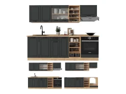 Mueble de cocina casa de campo antracita/roble dorado 240x60x81.6 r-line