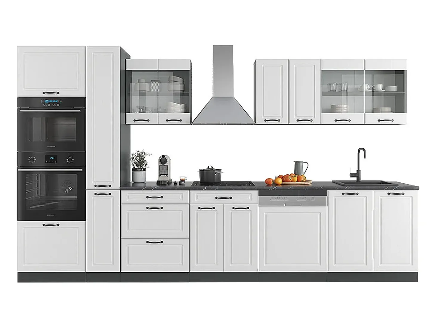Mueble de cocina casa de campo blanca/antracita 350x46x81.6 r-line