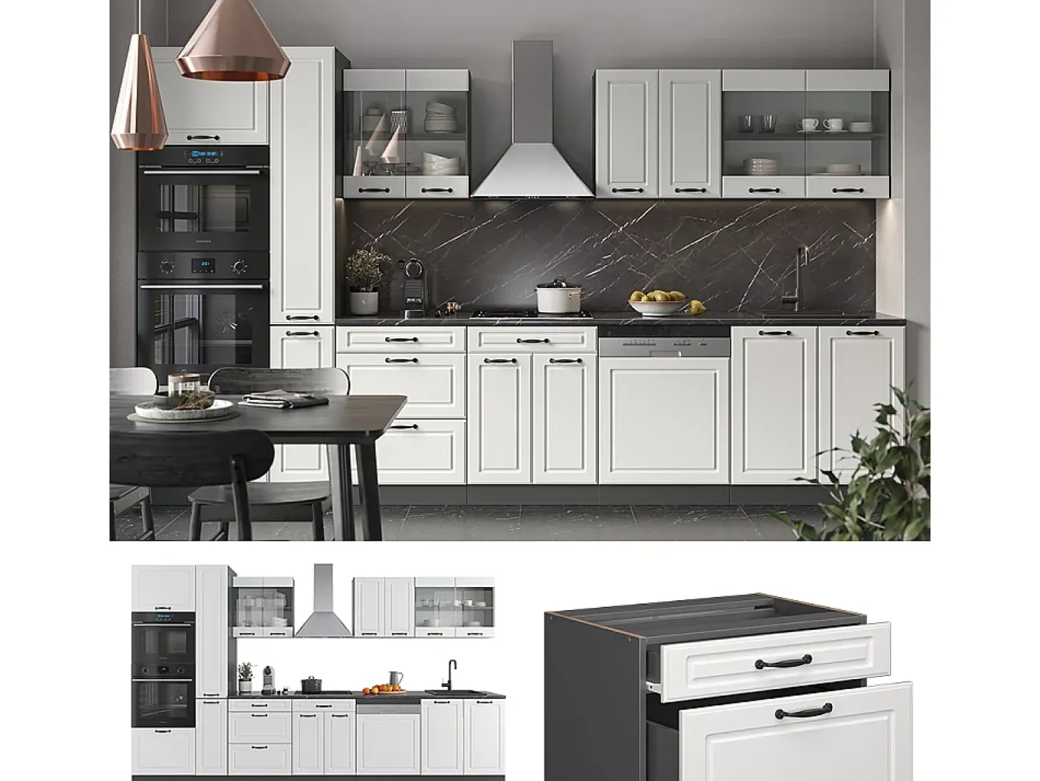 Mueble de cocina casa de campo blanca/antracita 350x46x81.6 r-line