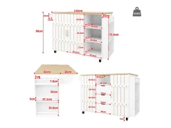 Mueble de cocina con puerta - 110 x 42 x 90 cm - Carrito de cocina con 3 cajones - MDF - Blanco