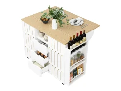 Mueble de cocina con puerta - 110 x 42 x 90 cm - Carrito de cocina con 3 cajones - MDF - Blanco