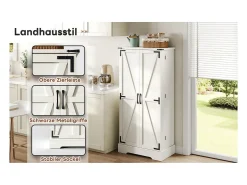 Mueble de cocina de 128,5 cm, estilo rústico, LED, 2 puertas, estantes regulables, blanco