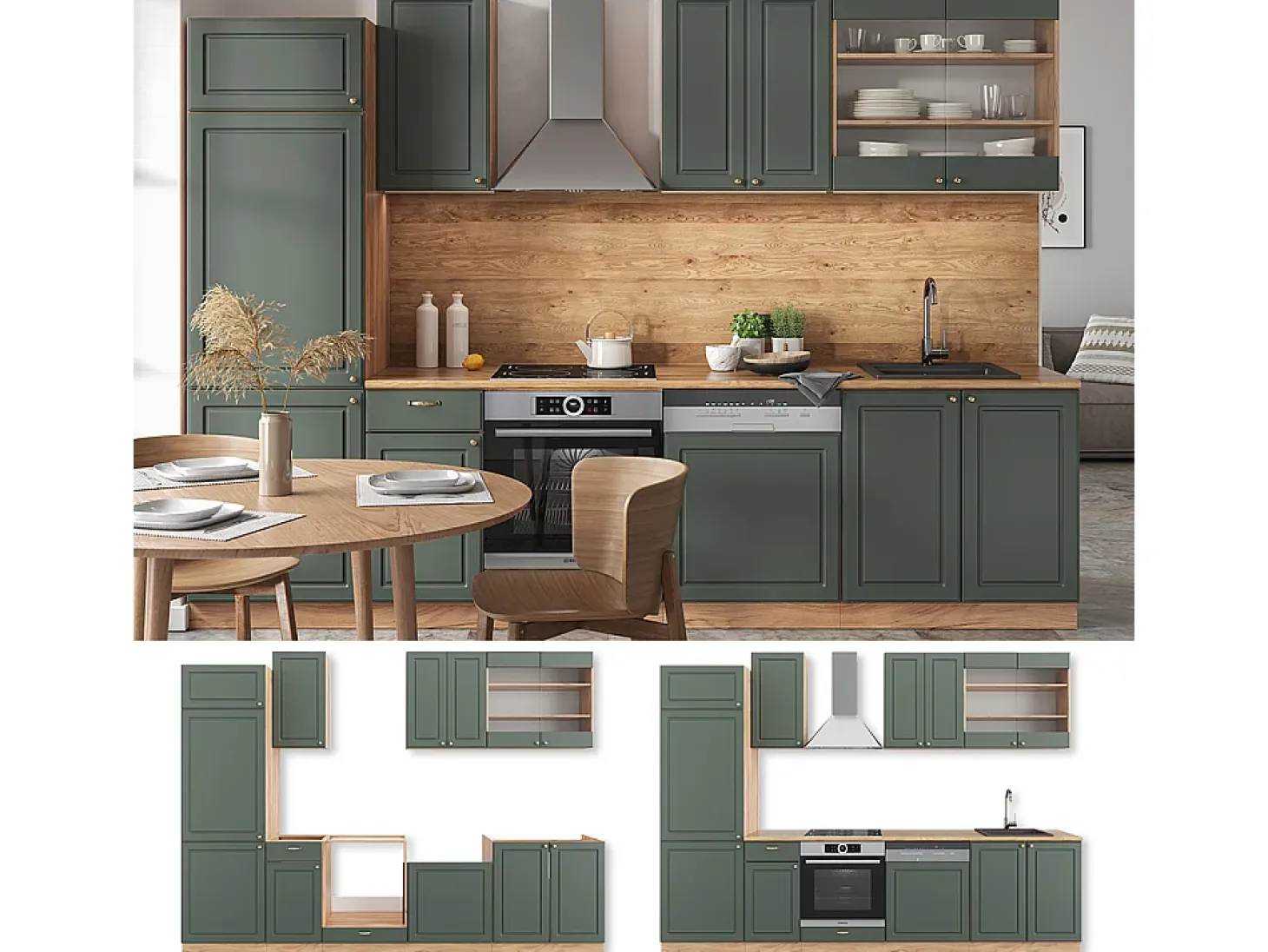 Mueble de cocina green-gold country/gold power roble 300x60x81.6 fame-line