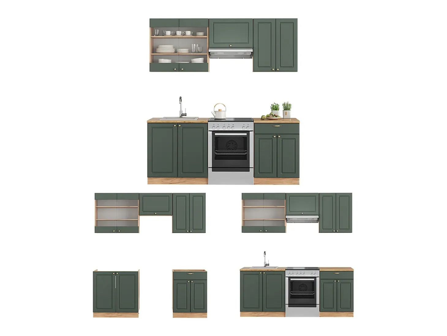 Mueble de cocina green-gold country/gold power roble 200x46x81.6 fame-line